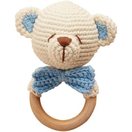 Chippi & Co Crochet Baby Rattle, Crochet Baby Toys, Stuffed Baby Doll, Organic Wooden Newborn Toys, Knitted Stuffed Animals for Babies Boy, Girl, Gifts for New Mom After Birth (Huggy Baby Bear)