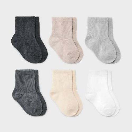 Baby 6pk Crew Socks - Cloud Island™ Gray 0-3M: Lightweight Knit, Tagless Design, Machine Washable, Tumble Dry