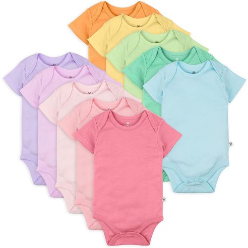 HonestBaby unisex-baby 10-pack Short Sleeve Bodysuits One-piece 100% Organic Cotton for Infant Baby Boys, Girls