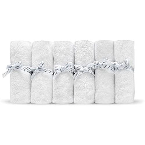 Brooklyn Bamboo Fabric Washcloths for Babies, Newborn, and Toddler, Ultra Soft, Organic, Quick Dry and Absorbent, Odor Free and Unisex, Large Size, Pack of 6, White Color