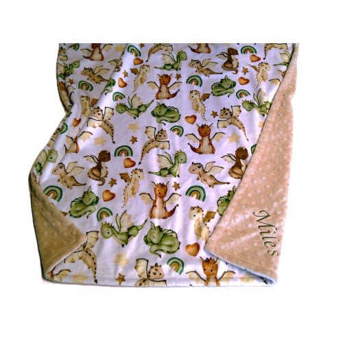 Baby Dragons Blanket Personalized Baby Gift Toddler Child Adult Minky Throw Gender Neutral