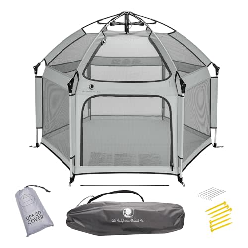 Light Grey POP 'N GO Baby Playpen - Indoor & Outdoor Playpen for Babies and Toddlers - Baby Beach Tent, Foldable, Portable W/Canopy & Travel Bag - Pop Up Pack and Play Yard