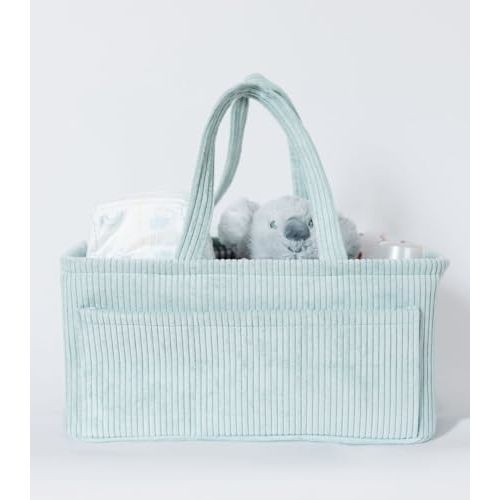 Itsy Bitsy Tot Diaper Caddy Organizer - Mint Curdoroy Baby Storage Bin for Nursery & Car | Baby Shower Basket & registry Essential