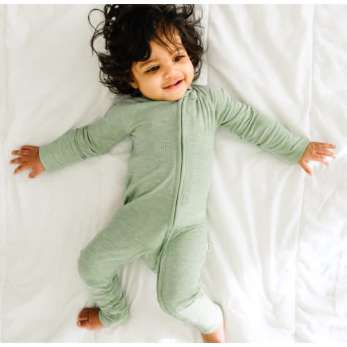 Heather Sage Ribbed Zippy - Little Sleepies