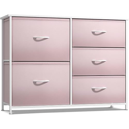 Sorbus Kids Dresser with 5 Drawers - Storage Chest Organizer Unit with Steel Frame, Wood Top & Handles, Tie-dye Fabric Bins for Clothes - Wide Furniture for Bedroom Hallway Kids Room Nursery & Closet