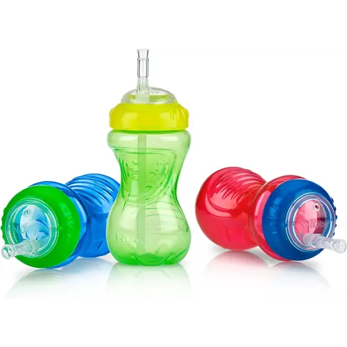 Nuby No-Spill Sippy Cup with Flex Straw for Boys - (3-Pack) 10-Ounce Bottles - Training Sippy Cups for Toddlers 12+ Months