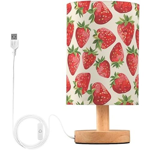 Desk Lamp, Ripe Strawberry Print Table Lamp Night Light Bedside Lamps Decor LED Small Lights
