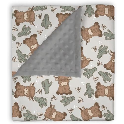 Mink Baby Girl Blanket Highland Cow Cactus Sun Cowgirl, Boho Western Animal Lover Soft Double Layer Dotted Backing Receiving Blankets, Yellow Newborn Infant Toddler Nursery Crib Bedding 30x40