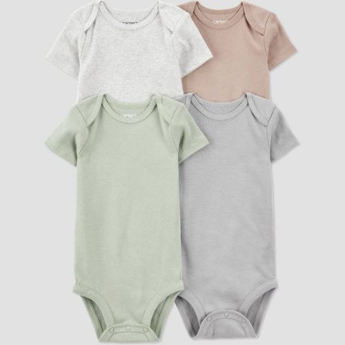 Carter's Just One You®️ Baby 4pk Short Sleeve Solid Bodysuit - 18M: Cotton Blend, Lightweight, Crotch Snap Closure