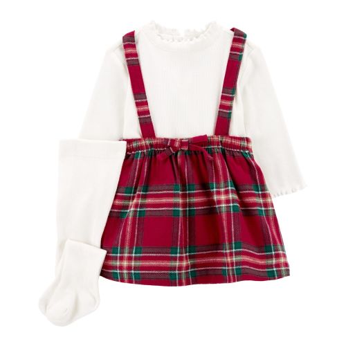 Baby 3-Piece Holiday Bodysuit & Plaid Skirtall Set