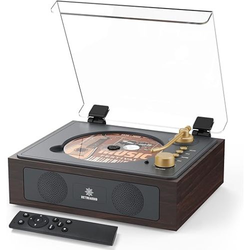 CD Player with Built-in Speakers Bluetooth Retro Portable CD Players for Home Music Player with Remote Control Headphone Jack Walnut Brown