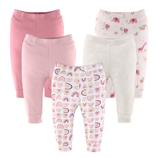 The Peanutshell Baby Girl Pants, 5-Pack, Rainbow Safari