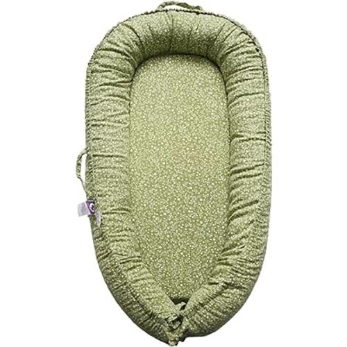 Infant Lounger, Baby Nest Cover for Baby Girls & Boys, Newborn Essentials for Baby 0-12 Months, 100% Cotton Breathable, Co Sleeper Portable Travel Bed (Green_Wonder, Cotton_Muslin)