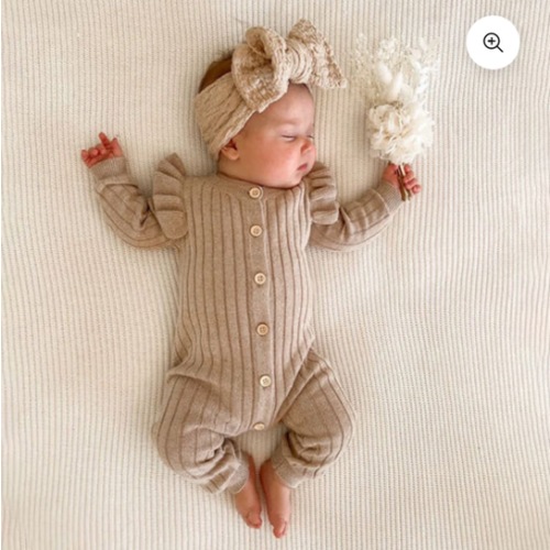 Classic Solid Color Knit Long Sleeve Baby Jumpsuit
