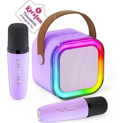 Mini Karaoke Machine for Kids, 2025 TOP Toys Christmas Birthday Gifts Ideas for Girls Ages 4, 5, 6, 7, 8, 9, 10, 12+ Years Old, Portable MP3 Player with 2 Wireless Mics for Party