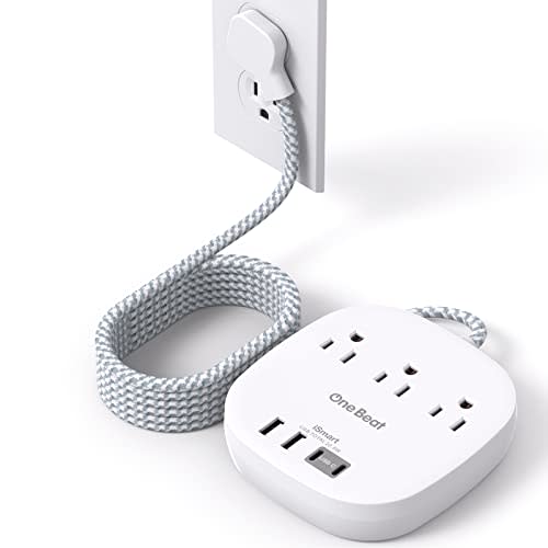 10Ft Flat Plug Power Strip, Thin Extension Cord, One Beat 3 Outlets 4 USB Ports (2 USB C) 22.5W/4.5A Desktop Charging Station Power Strip No Surge Protection, Cruise Ship Dorm Room Travel Essentials