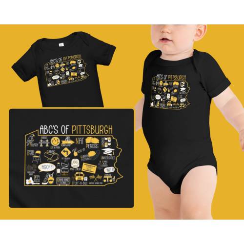 ABCs of Pittsburgh Baby Short Sleeve One Piece | PGH | Yinzer Clothes | Pittsburgh Baby Clothes | Snap Closure Body Suit