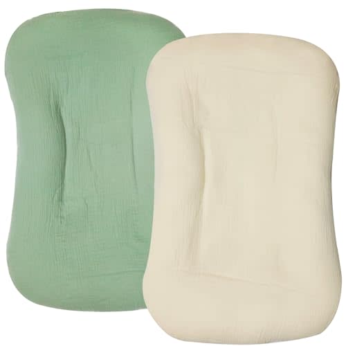 YCHWFF Muslin Baby Lounger Cover 2 Pack, Organic Cotton Removable Slipcover for Newborn,Baby Padded Lounger Infant Floor Seat Cover for Boys Girls