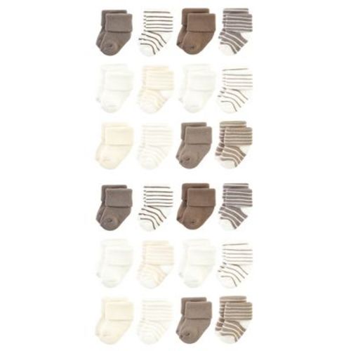 Hudson Baby Cotton Rich Baby Terry Socks 24-Pack, Beige Stripe, 0-6 Months