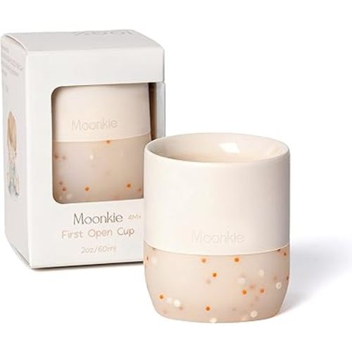 Moonkie Silicone Baby Cup 4 Months+ | Tiny Open Training Cup for Infants with Confetti Sprinkles | Baby-Led Weaning Essential | 2 oz (Ivory, 1 Pack)