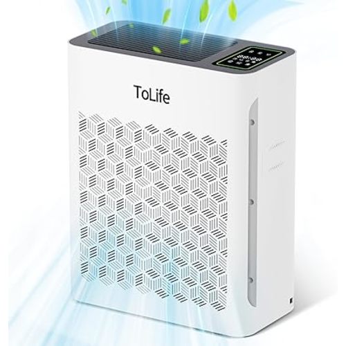 Tolife Powerful Air Purifiers for Home Large Room Up to 2000 Ft² with PM 2.5 Display Air Quality Sensor,Auto Mode,Timer,HEPA Filter Pet Air Purifier for Bedroom,Filters Smoke,Pollen,Pet Dander,White