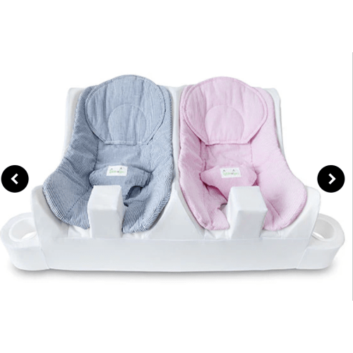 Table For Two - Twin Feeding System - Seersucker - Blue & Pink