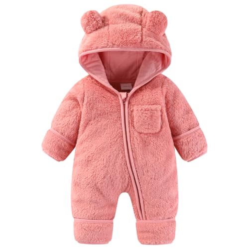 XIFAMNIY Newborn Baby Winter Snowsuit - Bear Outfit Fleece Warm Jumpsuit Romper Hooded Clothes for Infant Girls Boys