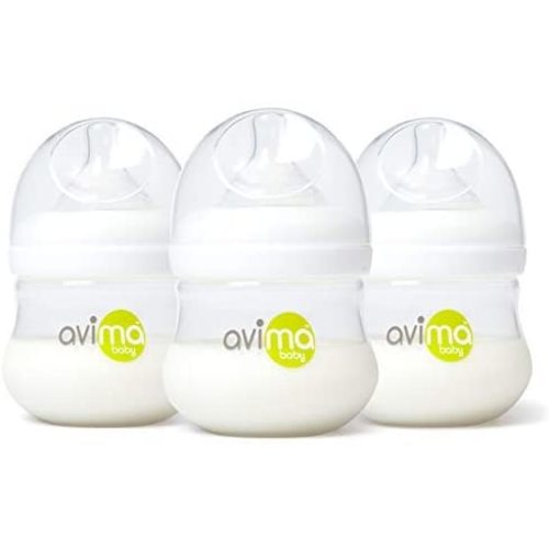Avima 4 oz Anti Colic Newborn Baby Bottles, BPA Free, Wide Neck with Slow Flow Nipples (Set of 3)