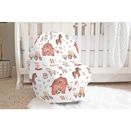 Farm Car Seat Cover, Nursing Cover Up, Breast feeding cover, Neutral carseat cover, Multi use baby cover, Farm Baby Gift, New mom gift - Lof