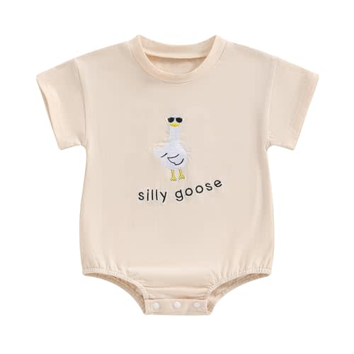 baorji Newborn Baby Boy Girl Bubble Romper Silly Goose Short Sleeve Oversized Bodysuit Infant Farm Animal Summer Outfit