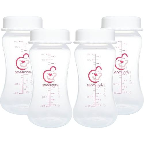 Nenesupply 9oz 4 Count Wide Neck Breast Pump Bottles Use as Bottles for Pumping with Spectra S1 Spectra S2 9 Plus Breast Pumps. Pump Bottles for Spectra Pump. Breastmilk Storage and Collection Bottles