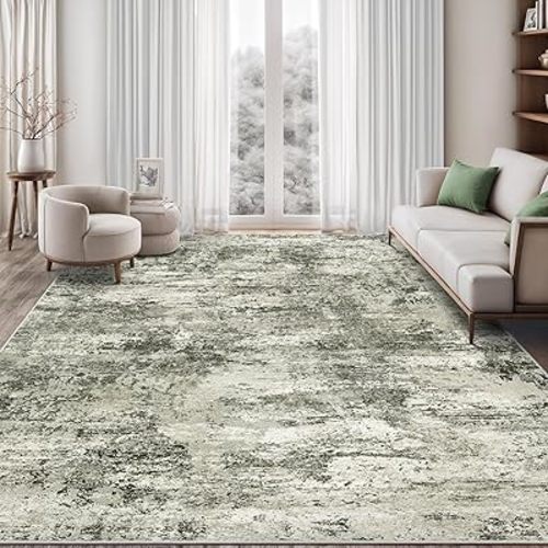 Rugs for Living Room, 8x10 Area Rug - Stain Resistant Large Rugs for Living Room, Abstract Area Rug Non Slip Backing for Bedroom(Green,8'x10')