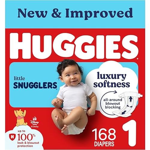 Huggies Size 1 Diapers, Little Snugglers Baby Diapers, Size 1 (8-14 lbs), 168 Count, Packaging May Vary