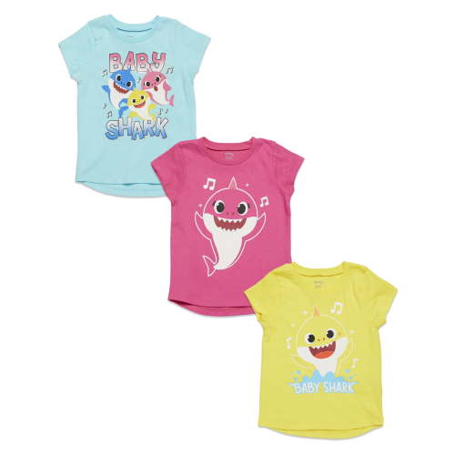 Pinkfong Baby Shark Toddler Girls 3 Pack Graphic T-Shirts Pink / Yellow/ Blue 2T