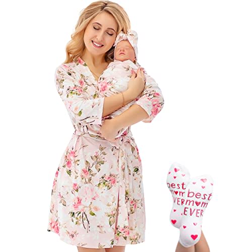 ECO BABY Mommy and Me Robe and Swaddle Set | Maternity Robe and Matching Baby Set for Girl, Boy | Hospital Labor and Delivery