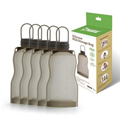 Breastmilk Storage Bags Reusable with Sealing Plug, Also Storage for Fruit or Vegetable Juice & Rice Cereal, Food-Grade Silicone BPA Free, 9oz/260ml - 5 Count