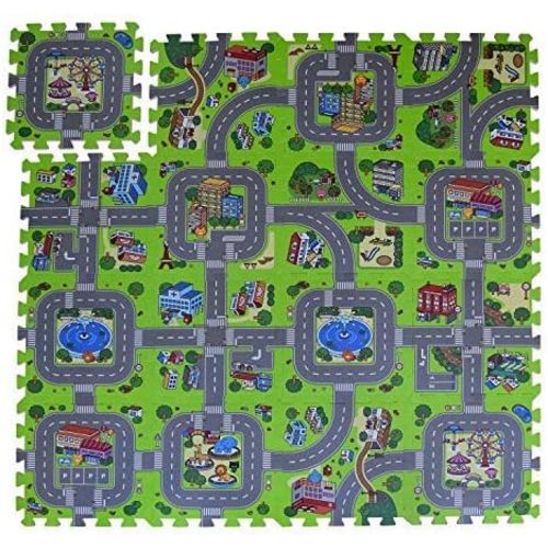 Play Mat Road Toy Foam Playmat Interlocking Floor Puzzle Road Playroom Mat Interactive Play Set (18 Piece Set Zoo)