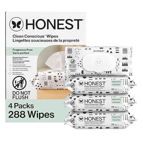 The Honest Company Baby Wipes for Sensitive Skin, Hypoallergenic, Fragrance-Free, Multi-Use, Pattern Play Design, 720 Count (10 Packs of 72)