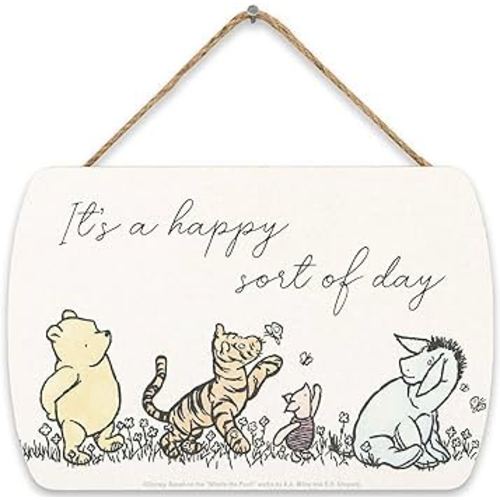 Disney Winnie the Pooh and Friends Happy Sort of Day Hanging Wood Wall Decor - Vintage Winnie the Pooh Sign for Bedroom or Nursery