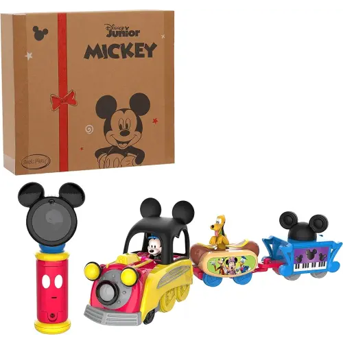 Disney Junior Mickey Mouse Funhouse Light the Way Train, Musical Toy Train Set with Controller, Preschool