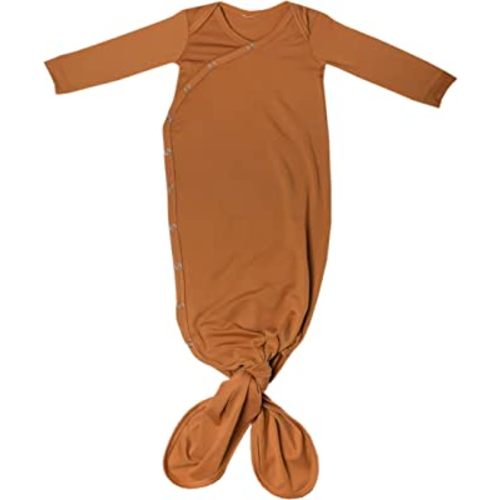 Copper Pearl Baby Gown - Knotted Newborn Sleepers for Baby Boy and Girl, Soft Stretchy Long Sleeve Infant Gowns with Bottom Tie and Hand Mittens, Perfect Hospital Coming Home Outfit (Camel)