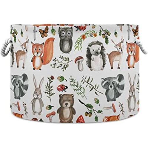 Amazon.com: senya Storage Bin Basket Large Foldable Clothes Bag Round Collapsible Fabric Laundry Hamper Folding Washing Bin Woodland : Home & Kitchen