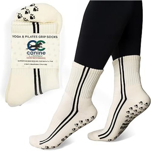 Grip Socks Pilates, Yoga, Barre | Pilates Grip Socks | Grippy Cute Mini Crew | Non Slip Heart Pawprints | Support Dog Rescues