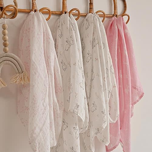 GLLQUEN BABY Receiving Blanket Boy Cotton Muslin Swaddle Blankets Girl Newborn Squares Breathable & Soft Thin Baby Blankets Cloths Double Absorbent Infant Swaddling Wrap - 6 Pack (Looking for Spring)