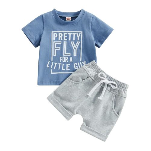 Toddler Baby Boy Summer Outfit Short Sleeve Letter Print T Shirt Top and Casual Shorts Set Cute Infant Newborn Clothes