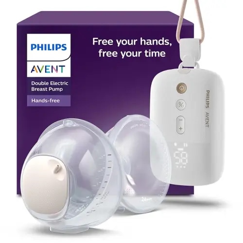Philips Avent Hands-free Double Electric Breast Pump, Hospital-strength Motor, Mimics Baby's Drinking Rhythm, Pumps up to 85 Times per Minute, 2 Collection Cups, 4 Breast Shields, Model SCF539/62
