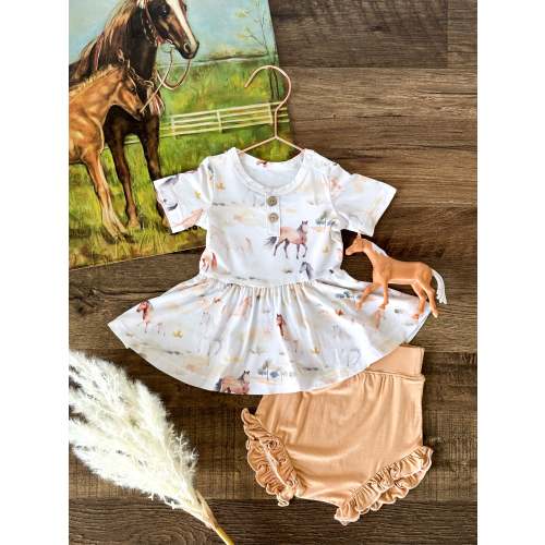 Watercolor Horses Bamboo Peplum Set