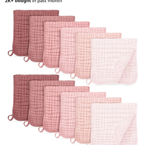 Muslin Burp Cloths for Baby 100% Cotton Burping Cloths for Boys Girls Large 20''X10'' Extra Soft and Absorbent 12 Pack - Gradient Pink