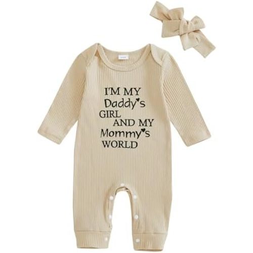 Newborn Baby Girl Clothes Daddys Girl Mommys World Long Sleeve Onesie Ribbed Footless Romper Jumpsuit Outfit
