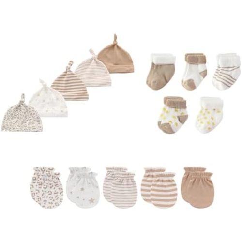 15 Pack Unisex New Born Boy Girls Hats Mittens Socks Sets Cotton Soft Infant Accessory 0-6 Months Baby Essentials